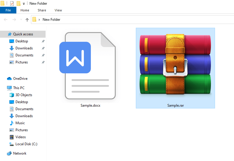 A new compressed file is created containing the contents