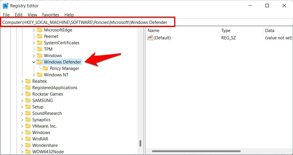 Fix Defender not working in Windows 11 via registry editor