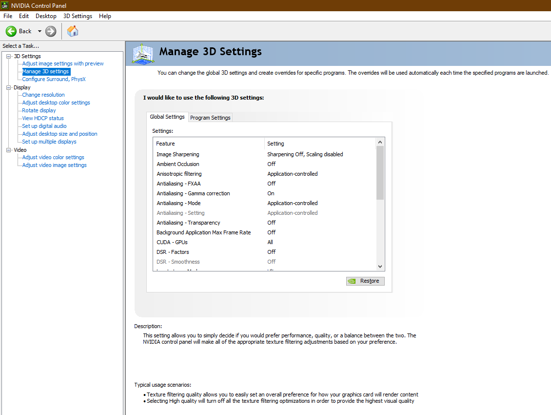Open “Nvidia Control Panel” and click on “Manage 3D Settings” to modify the settings