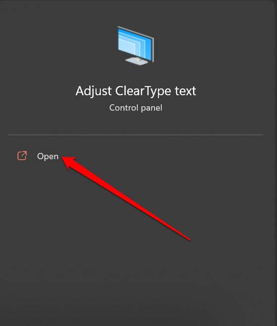 open cleartype text settings