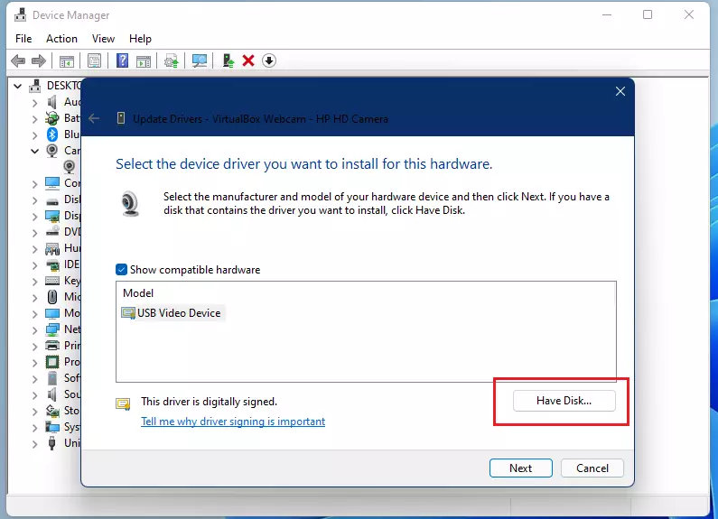 windows 11 have disk driver for device