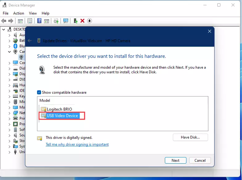 windows 11 select compatible hardware driver