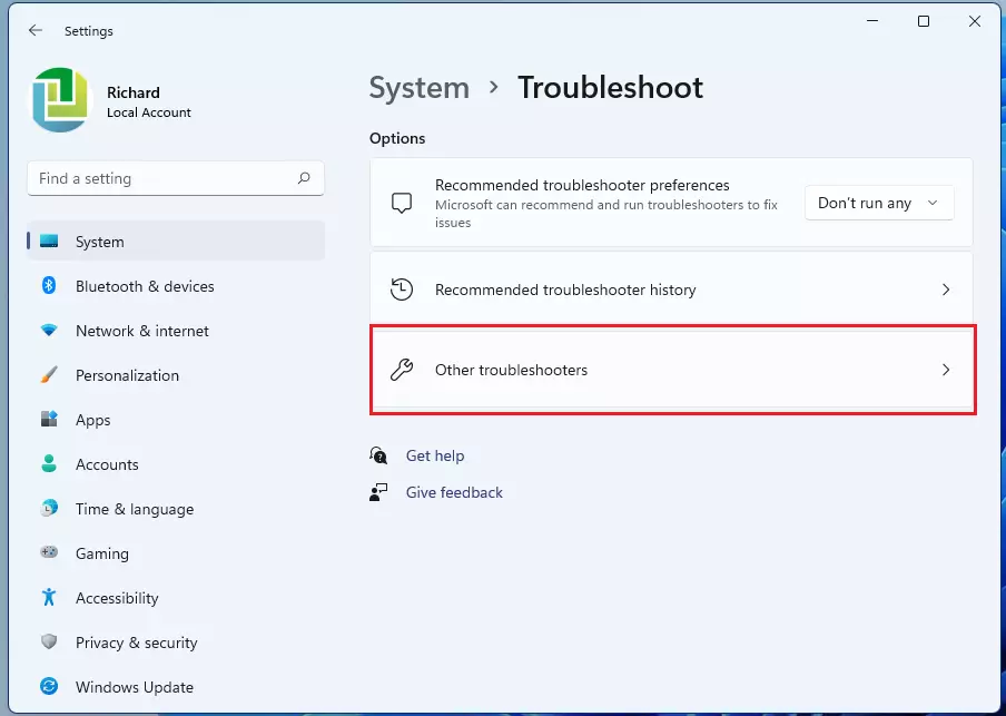 windows 11 other troubleshooters tile