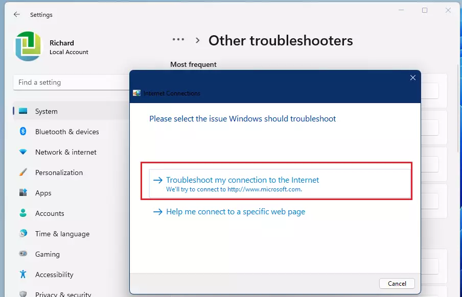 windows 11 troubleshoot my connection to the internet